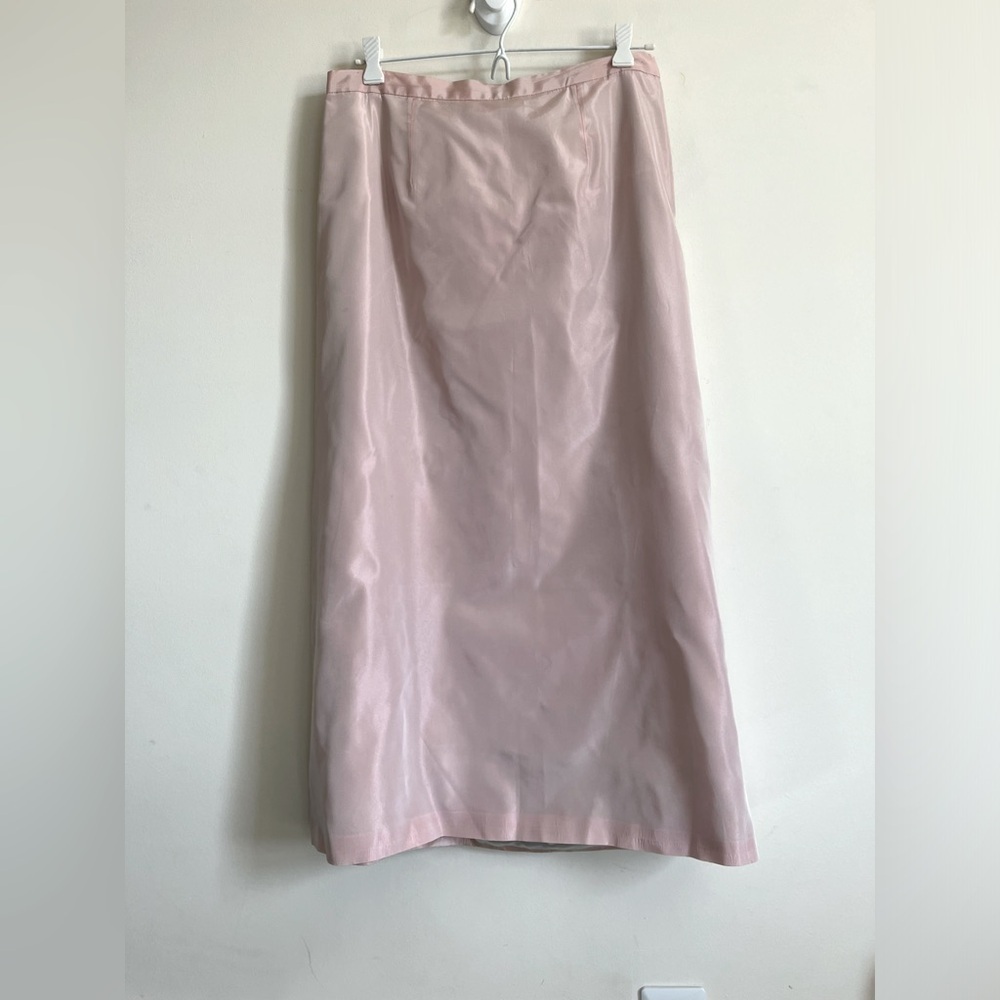 VTG Barney Cheng for Chang Cheng Castaigne Pink Iridescent Lined Midi Skirt 10